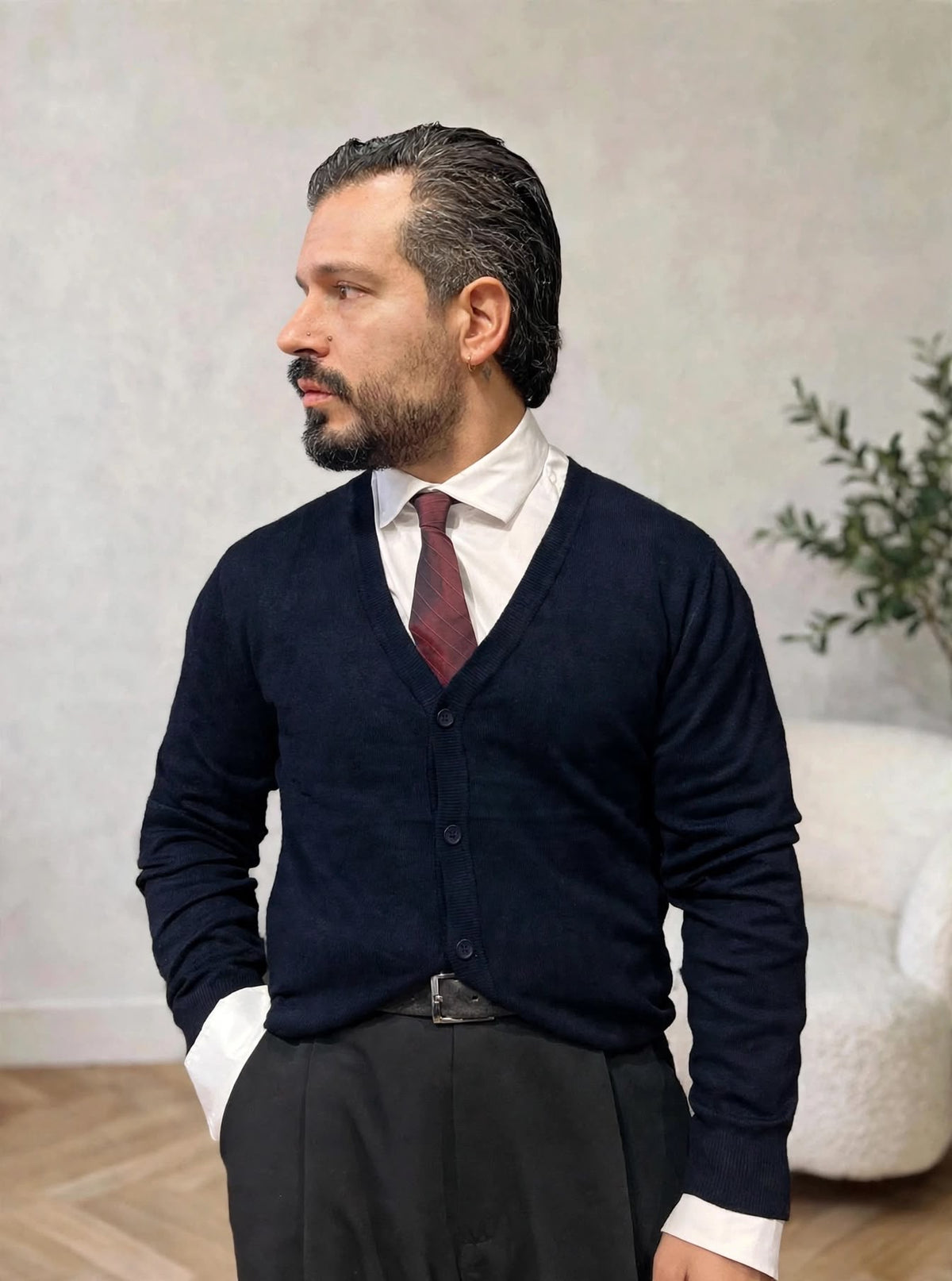 CARDIGAN IN FILO BLU NAVY