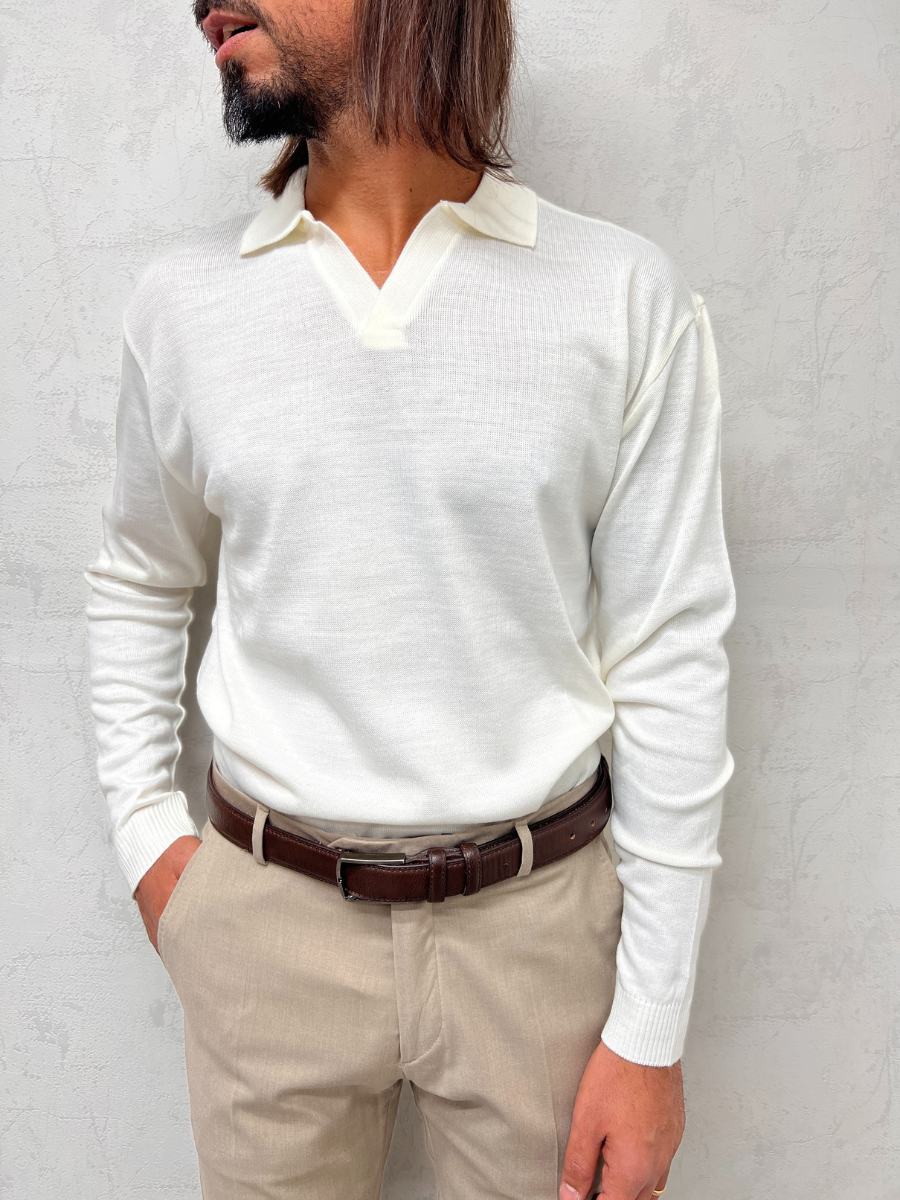 polo scollo v in filo manica lunga