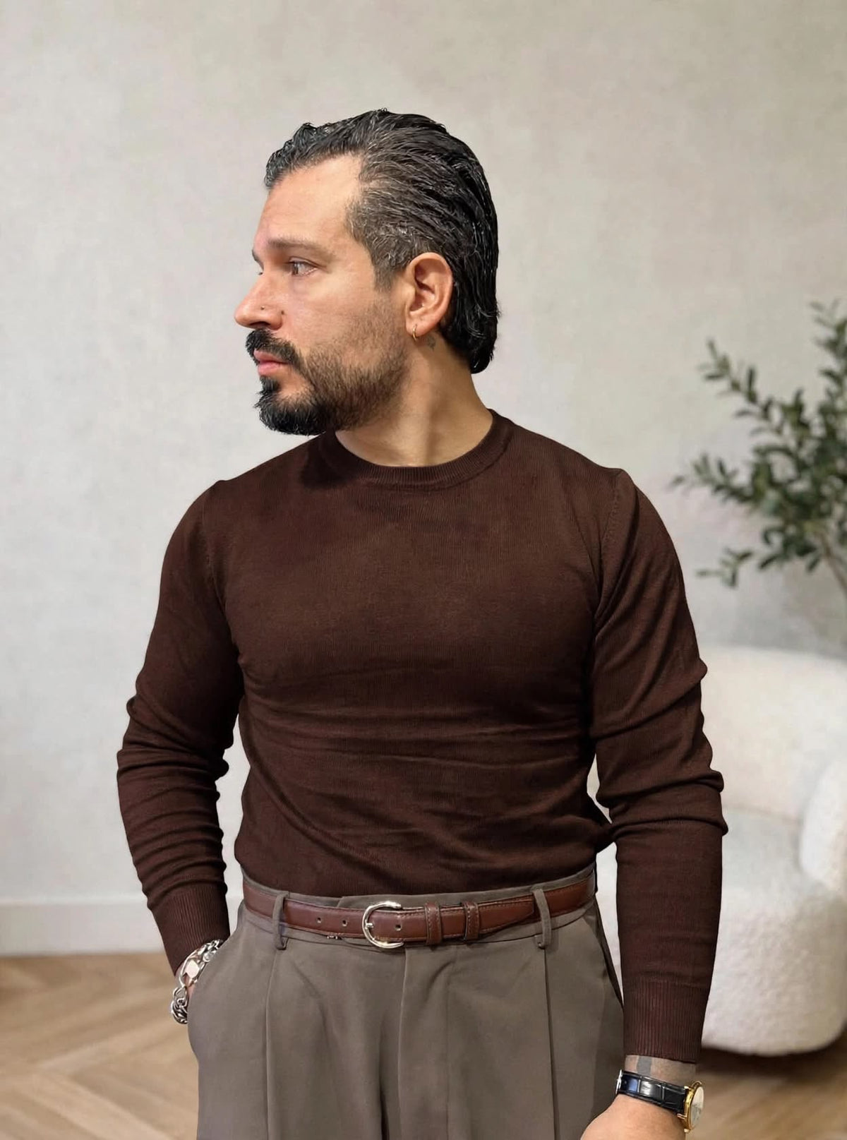MAGLIA GIROCOLLO IN FILO MARRONE