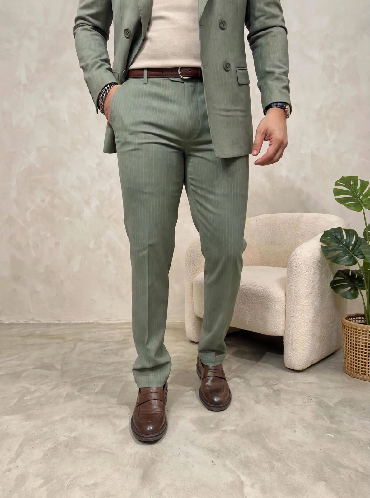 ABITO DOPPIOPETTO SLIM GESSATO VERDE