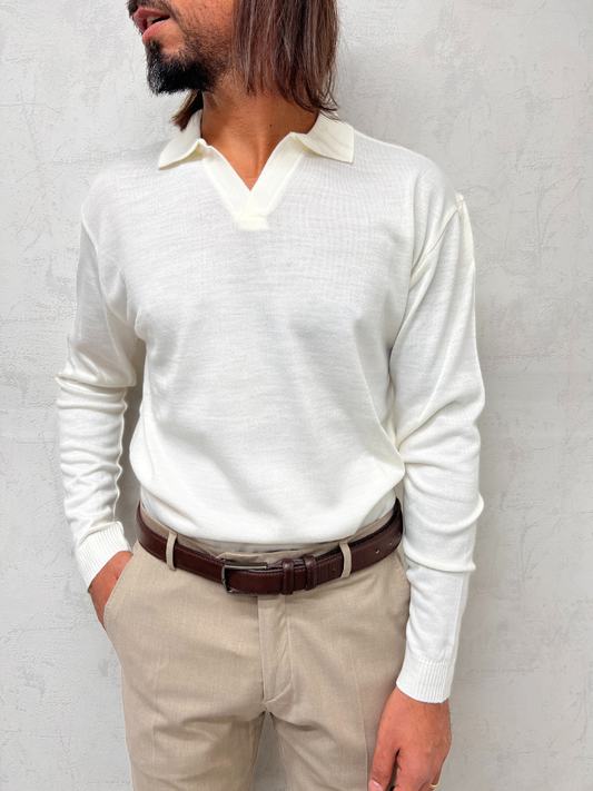 polo scollo v in filo manica lunga