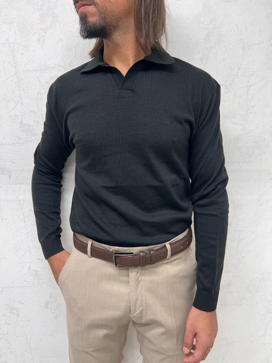 polo scollo v in filo manica lunga