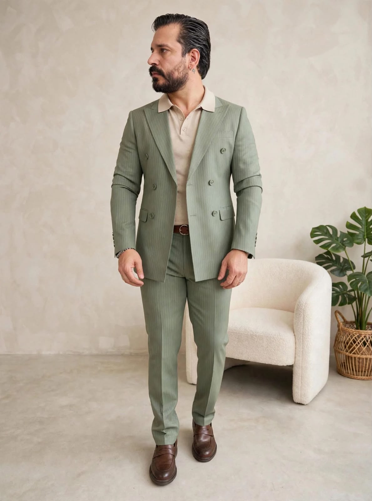 ABITO DOPPIOPETTO SLIM GESSATO VERDE
