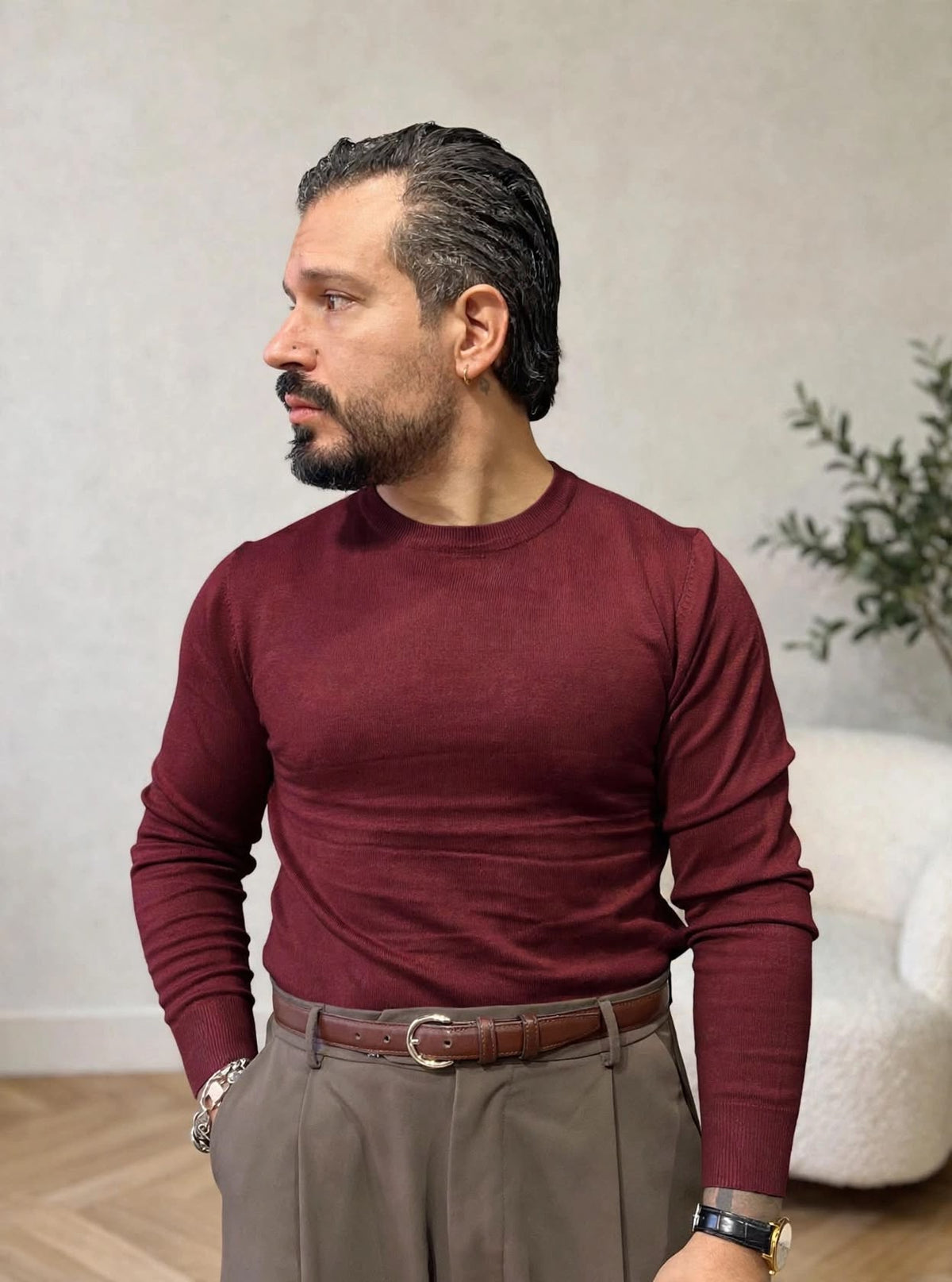 MAGLIA GIROCOLLO IN FILO BORDEAUX