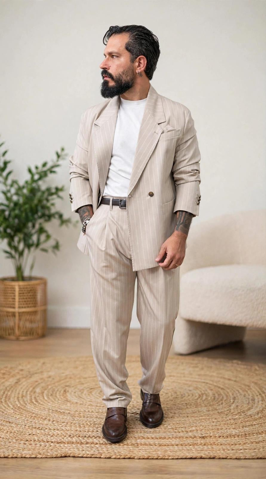 ABITO DOPPIOPETTO GESSATO BEIGE