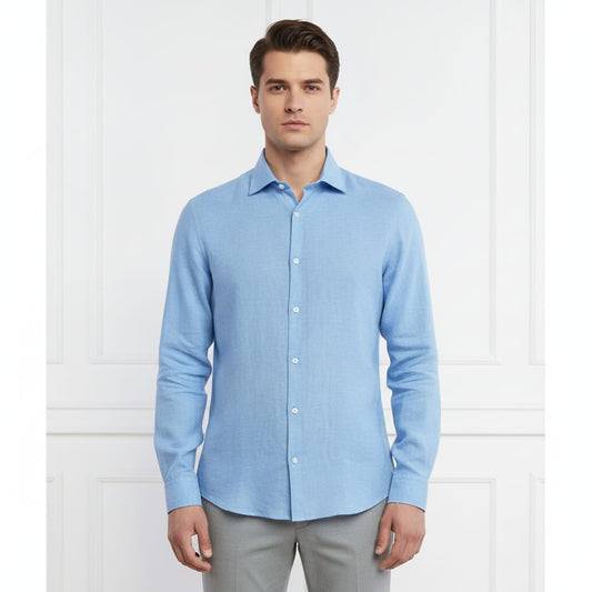 CAMICIA MISTO LINO AZZURRA