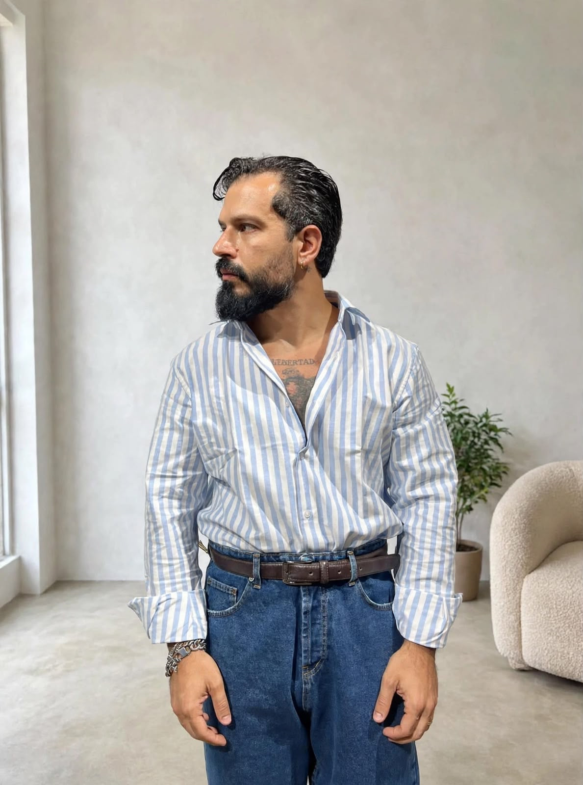 CAMICIA RIGATA OXFORD AZZURRA