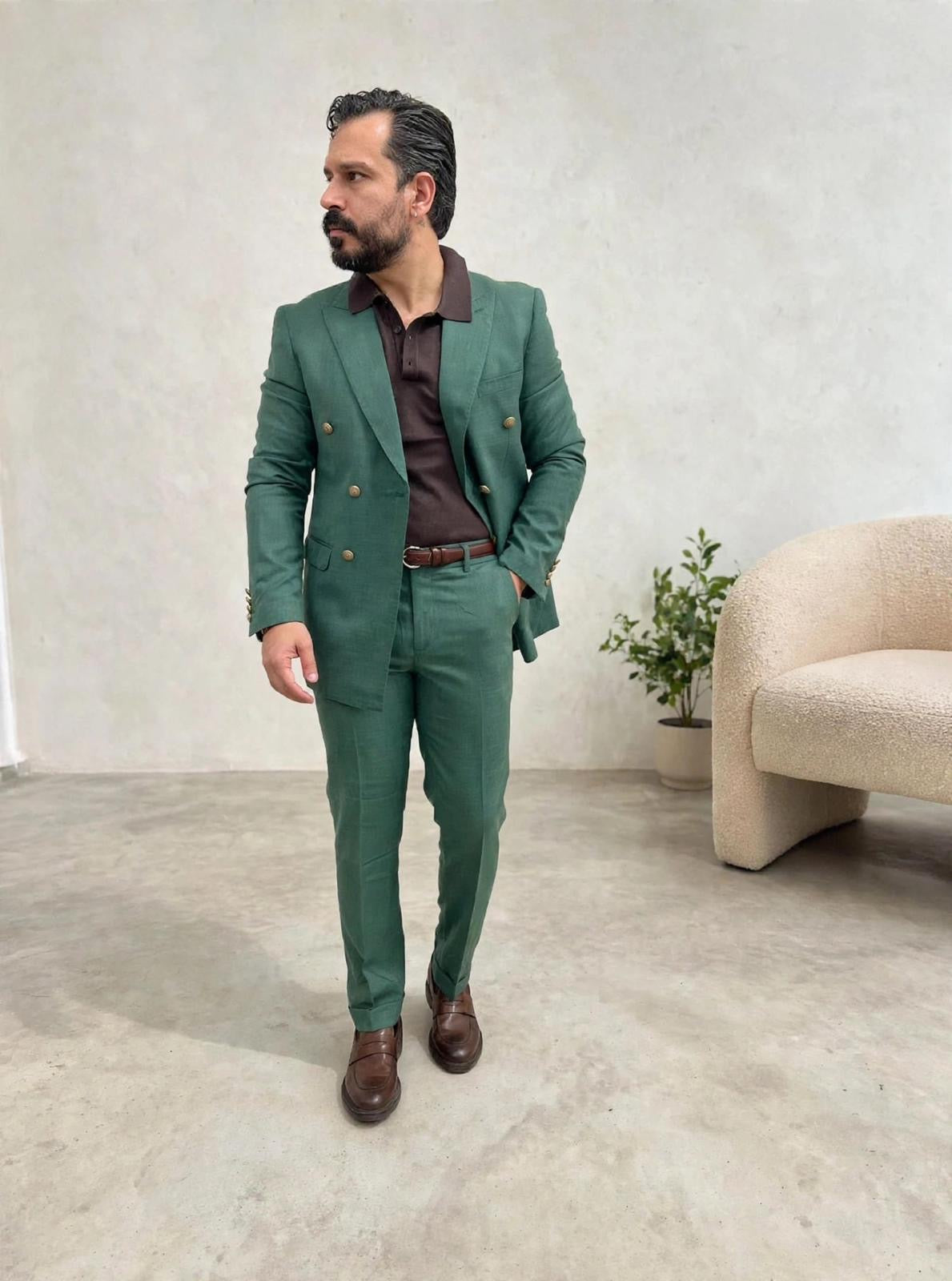 ABITO DOPPIOPETTO SLIM VERDE