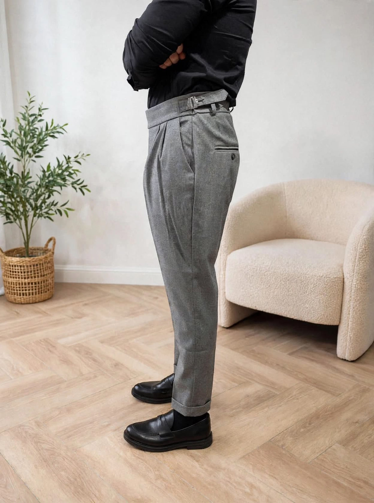 PANTALONE CON FIBBIE GRIGIO