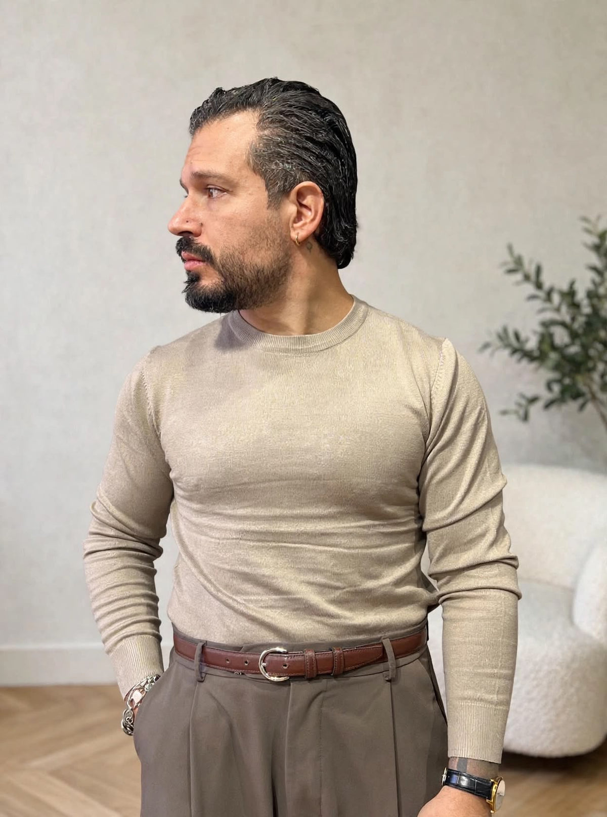 MAGLIA GIROCOLLO IN FILO BEIGE