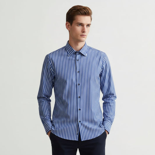 CAMICIA RIGATA REGULAR BLU