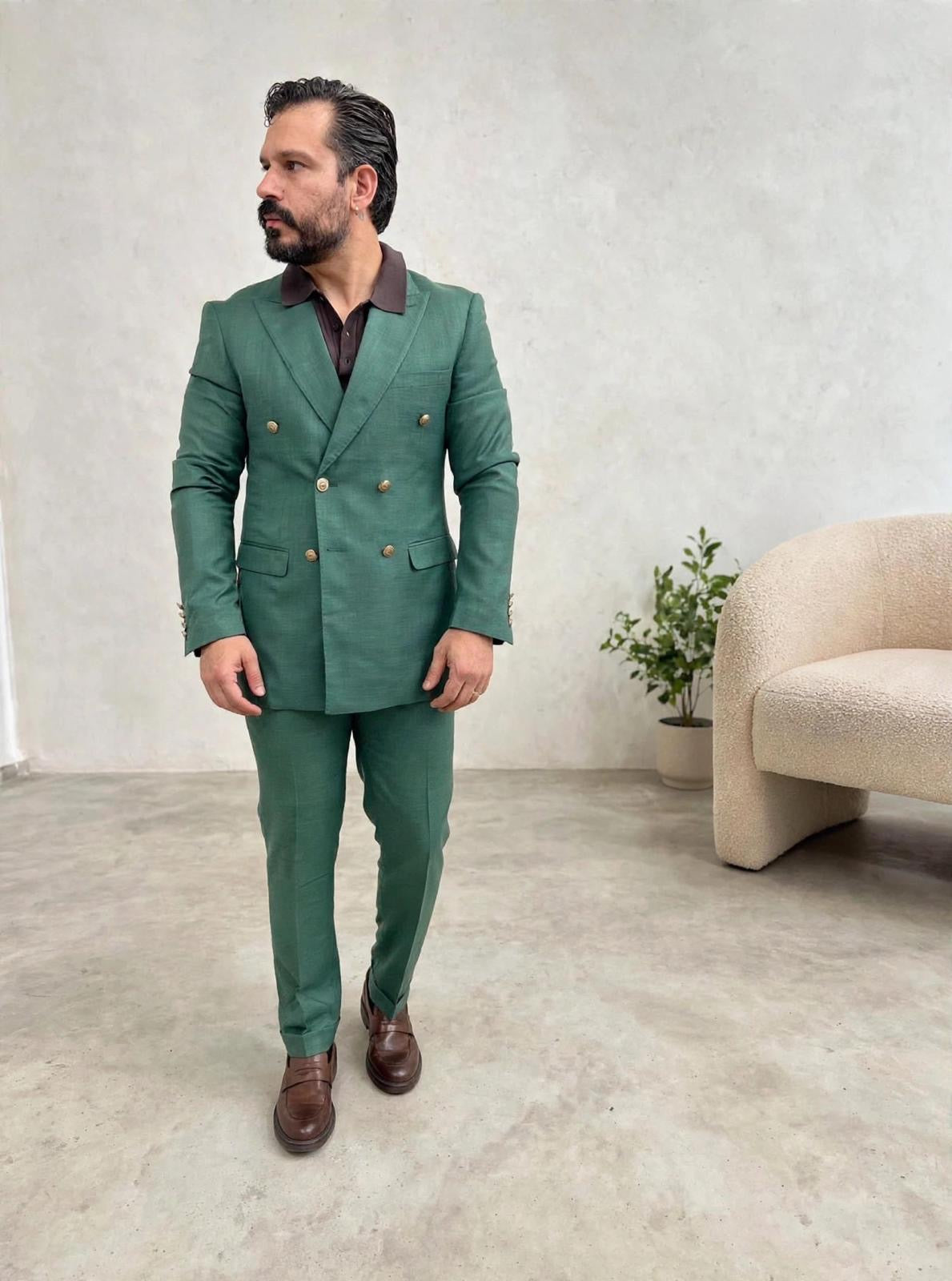 ABITO DOPPIOPETTO SLIM VERDE