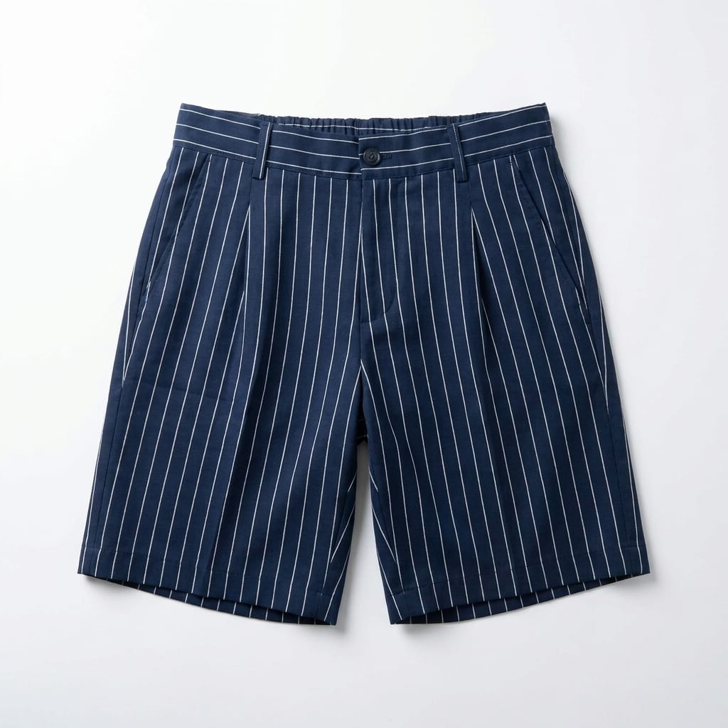 BERMUDA GESSATO MISTO LINO BLU