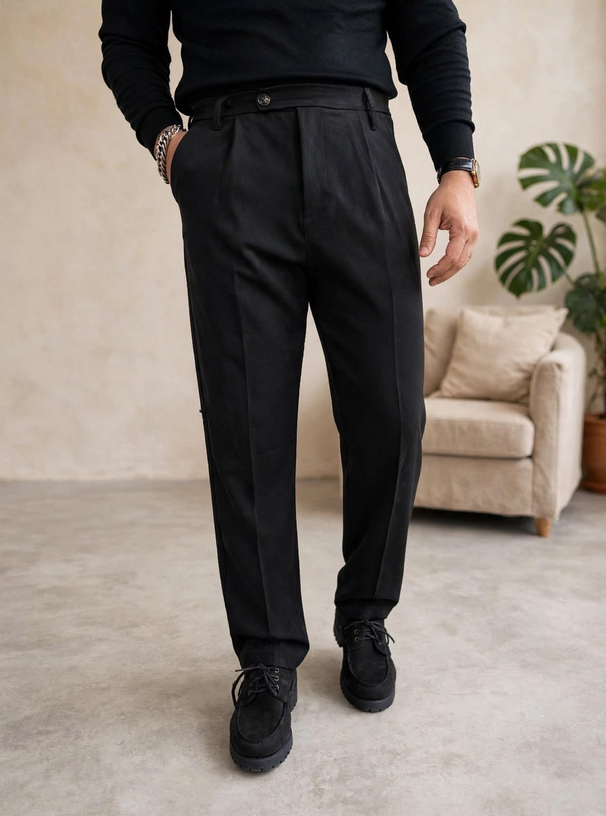 PANTALONE FONDO AMPIO BASIC NERO