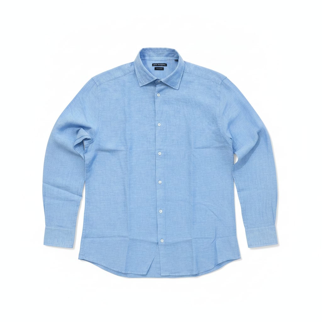 CAMICIA MISTO LINO AZZURRA