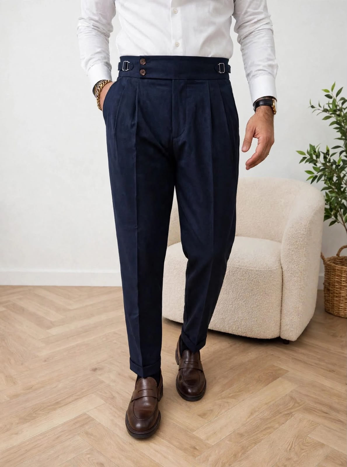 PANTALONE CON FIBBIE BLU NAVY