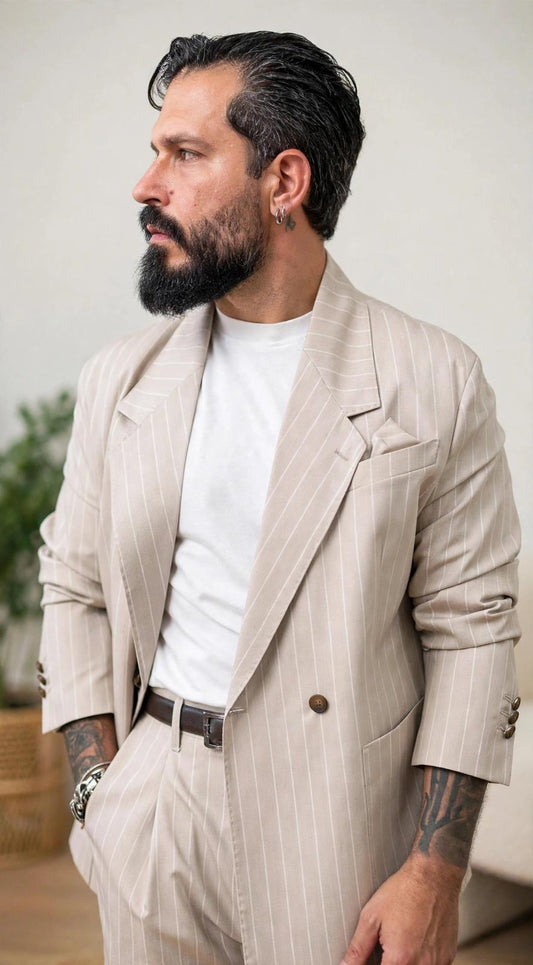 ABITO DOPPIOPETTO GESSATO BEIGE