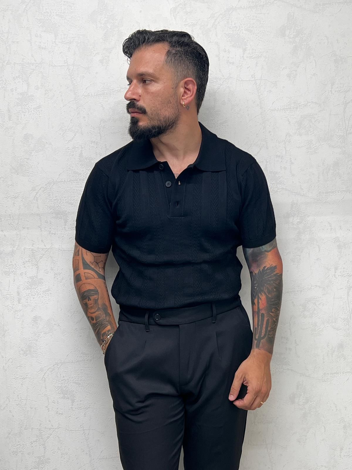 polo rigata con trama