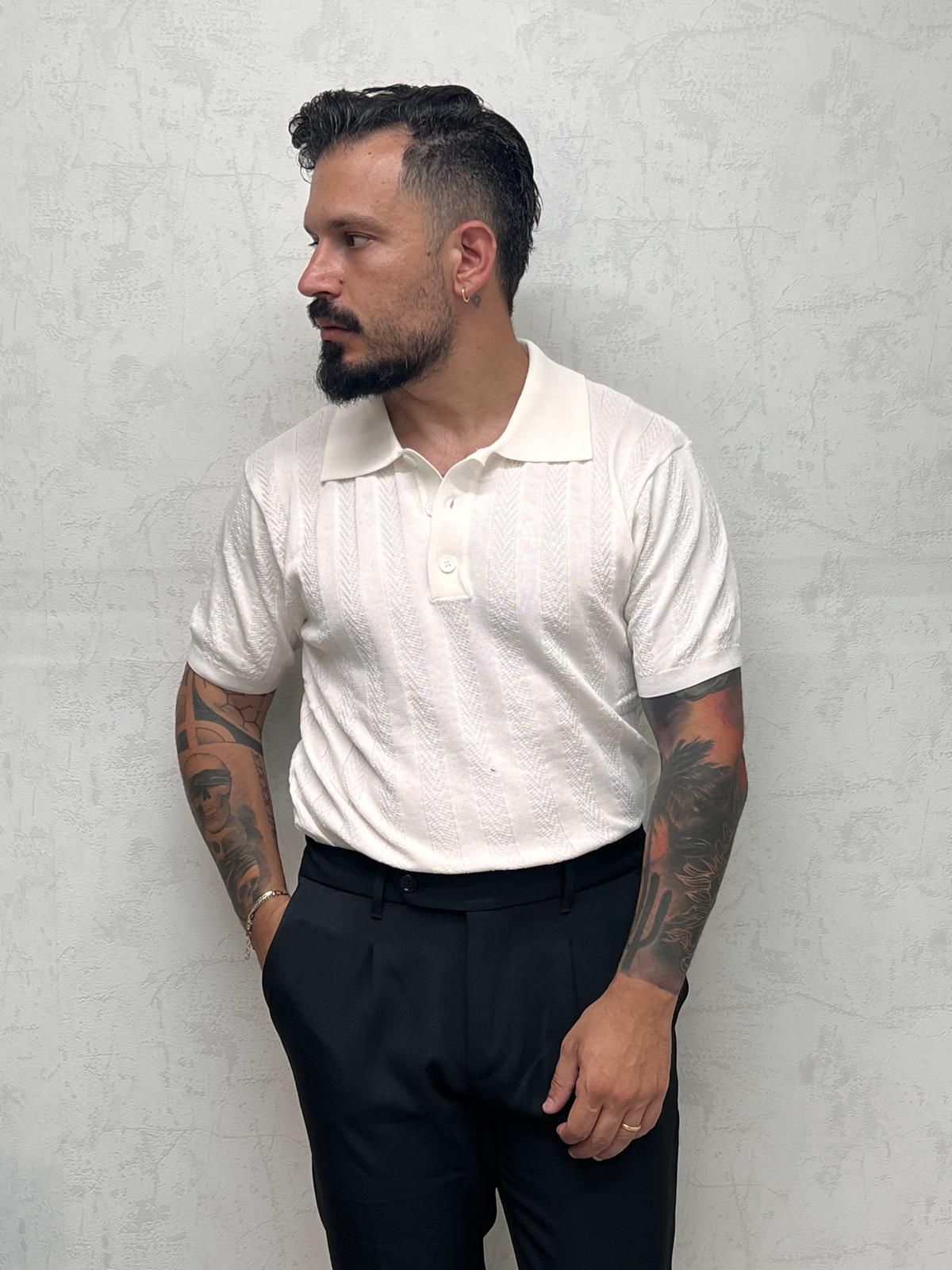 polo rigata con trama