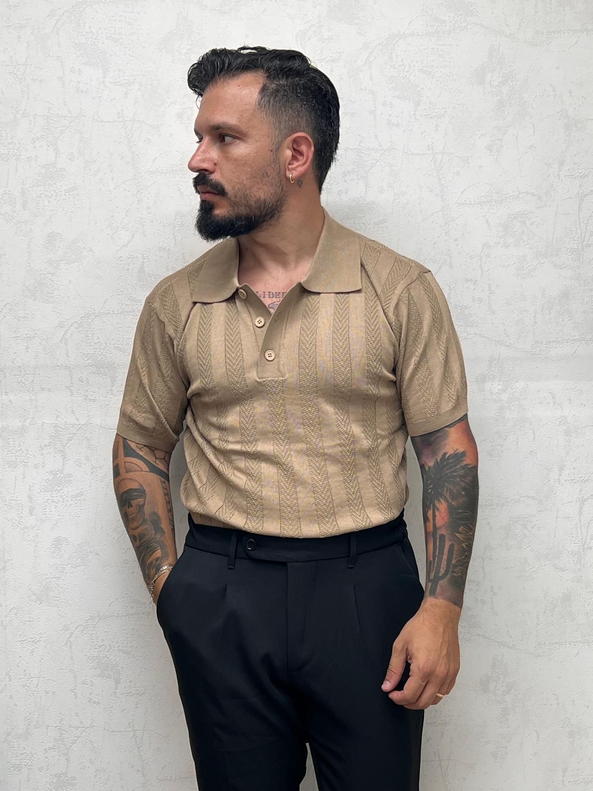 polo rigata con trama