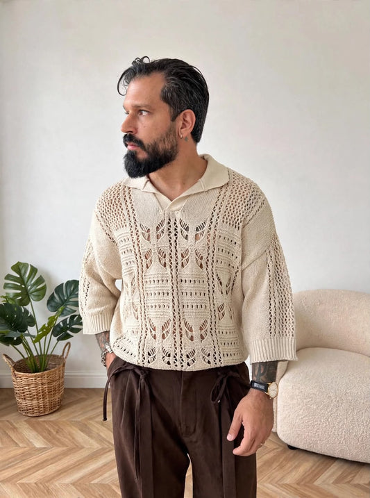 POLO IN FILO TRAFORATA BEIGE